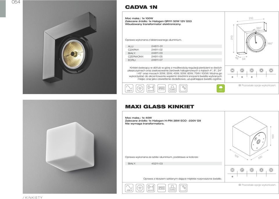 i 45 oraz mocach 30W, 35W, 45W, 50W, 60W, 75W i 100W.