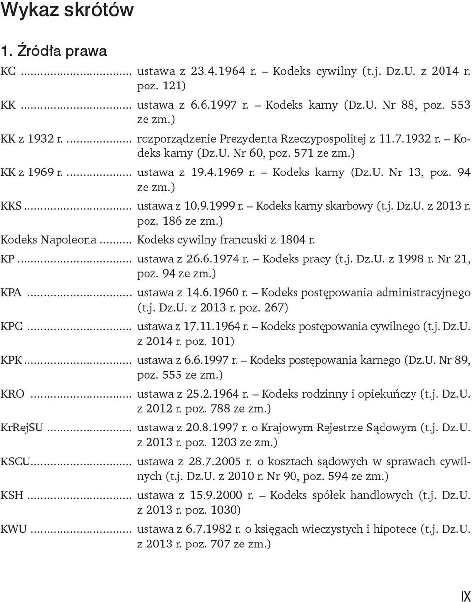 .. ustawa z 10.9.1999 r. Kodeks karny skarbowy (t.j. Dz.U. z 2013 r. poz. 186 ze zm.) Kodeks Napoleona... Kodeks cywilny francuski z 1804 r. KP... ustawa z 26.6.1974 r. Kodeks pracy (t.j. Dz.U. z 1998 r.