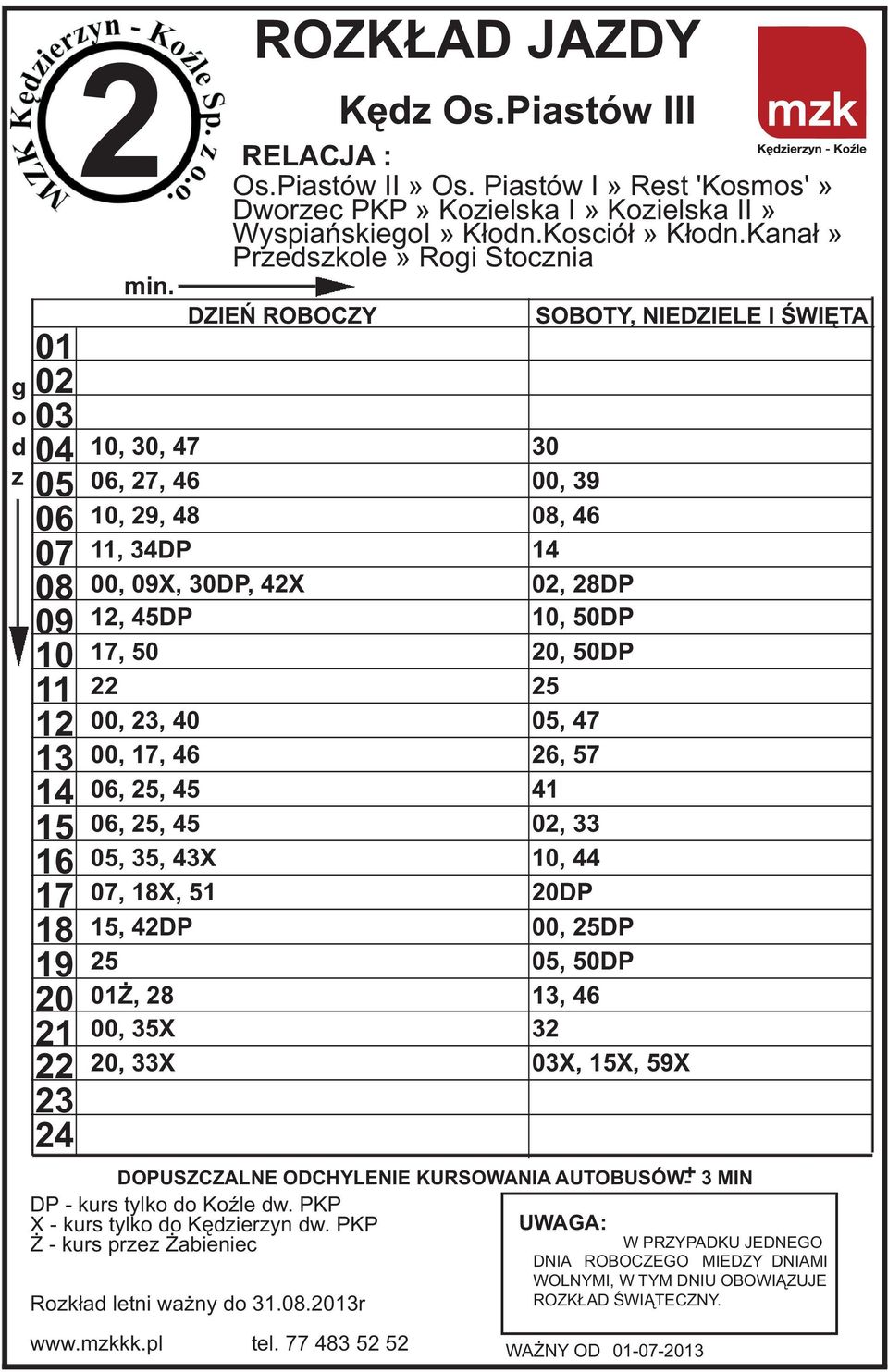 Piastów III Os.Piastów II» Os. Piastów I» Rest 'Ksms'» Dwrec PKP» Kielska I» Kielska II» WyspiañskiegI» K³n.