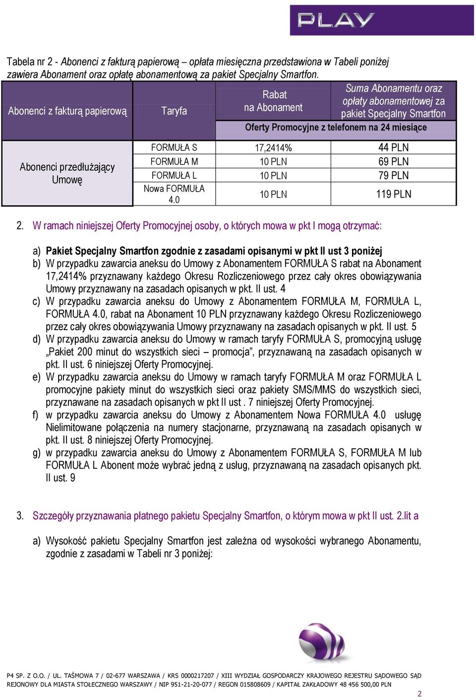 FORMUŁA S 17,2414% 44 PLN FORMUŁA M 10 PLN 69 PLN FORMUŁA L 10 PLN 79 PLN Nowa FORMUŁA 4.0 10 PLN 119 PLN 2.