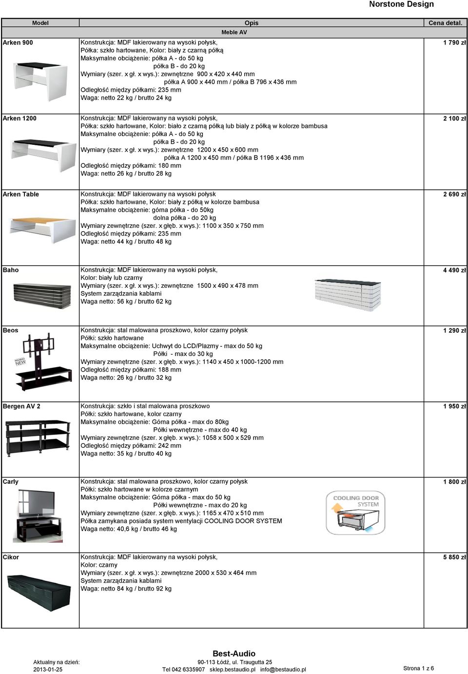 z czarną półką lub bialy z półką w kolorze bambusa Maksymalne obciążenie: półka A - do 50 kg półka B - do 20 kg Wymiary (szer. x gł. x wys.