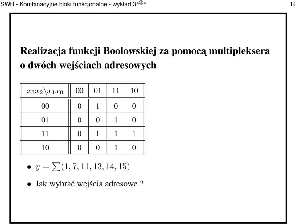 wejściach adresowych x 3 x 2 \x 1 x 0 00 01 11 10 00 0 1 0 0 01 0