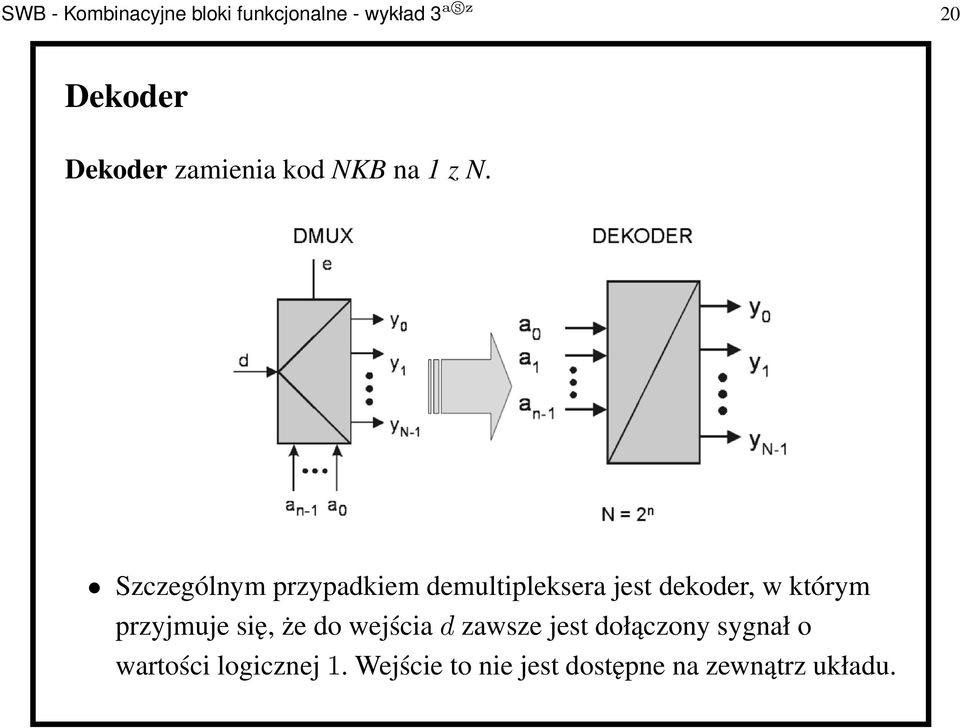 Szczególnym przypadkiem demultipleksera jest dekoder, w którym przyjmuje