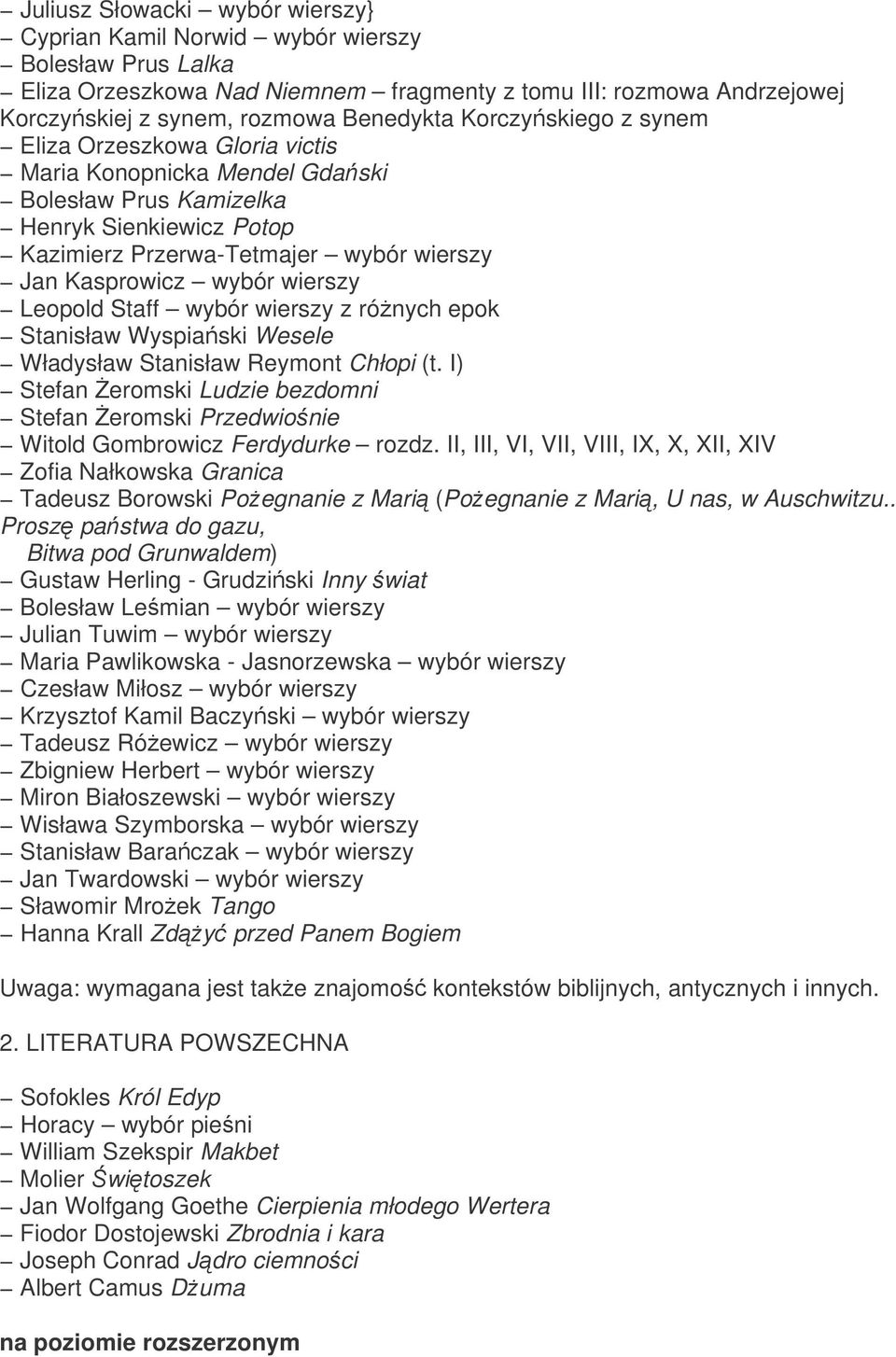 wierszy Leopold Staff wybór wierszy z rónych epok Stanisław Wyspiaski Wesele Władysław Stanisław Reymont Chłopi (t.