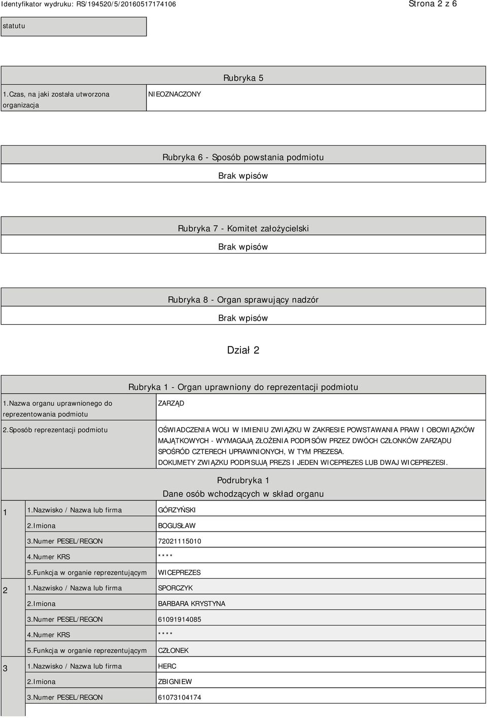 uprawniony do reprezentacji podmiotu 1.Nazwa organu uprawnionego do reprezentowania podmiotu 2.