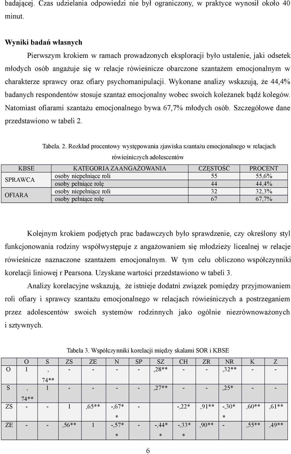 sprawcy oraz ofiary psychomanipulacji. Wykonane analizy wskazują, że 44,4% badanych respondentów stosuje szantaż emocjonalny wobec swoich koleżanek bądź kolegów.