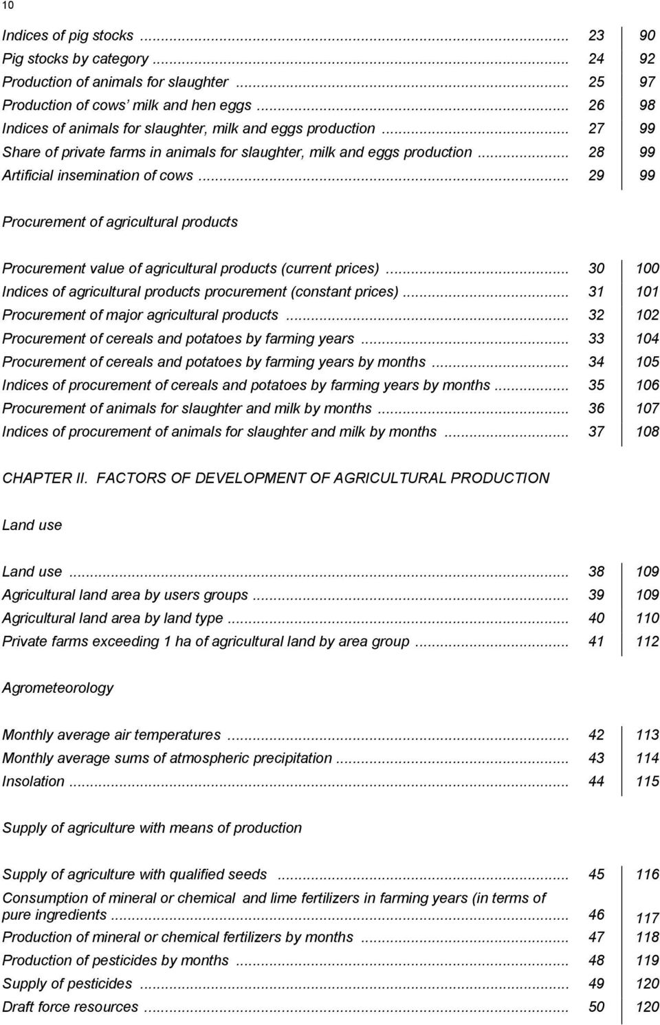 .. 29 99 Procurement of agricultural products Procurement value of agricultural products (current prices)... 30 100 Indices of agricultural products procurement (constant prices).