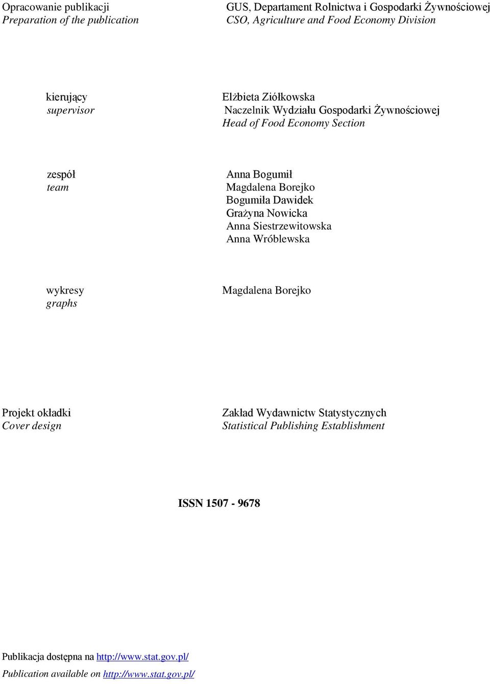Borejko Bogumiła Dawidek Grażyna Nowicka Anna Siestrzewitowska Anna Wróblewska wykresy graphs Magdalena Borejko Projekt okładki Cover design Zakład