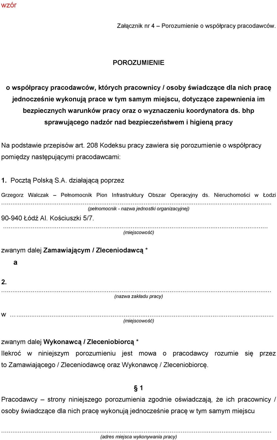 o wyznaczeniu koordynatora ds. bhp sprawującego nadzór nad bezpieczeństwem i higieną pracy Na podstawie przepisów art.