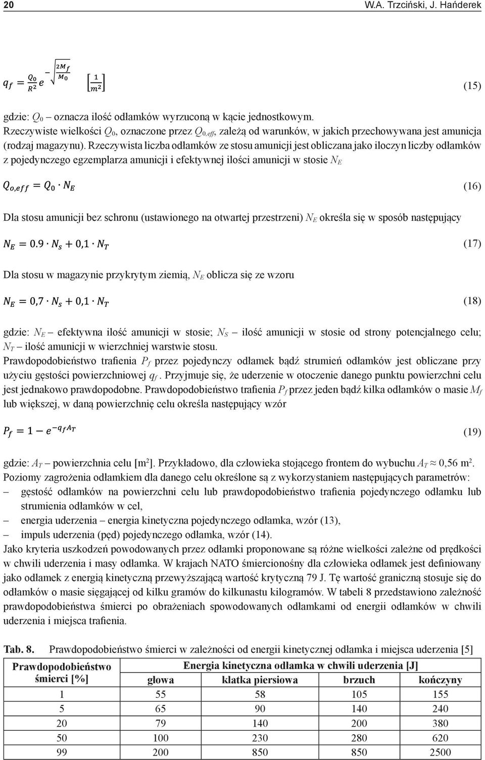 Rzeczywista liczba odłamków ze stosu amunicji jest obliczana jako iloczyn liczby odłamków z pojedynczego egzemplarza amunicji i efektywnej ilości amunicji w stosie N E (16) Dla stosu amunicji bez