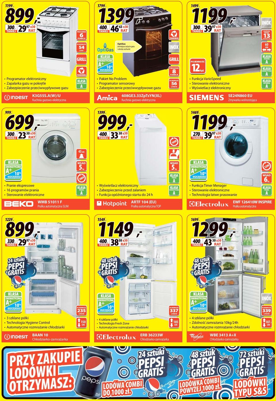 Funkcja VarioSpeed Sterowanie elektroniczne Wyświetlacz elektroniczny KLS SUSZENI KLS ENERGETYCZN KLS ZMYWNI K3G55S.(W)/U Kuchnia gazowo-elektryczna 08GE3.
