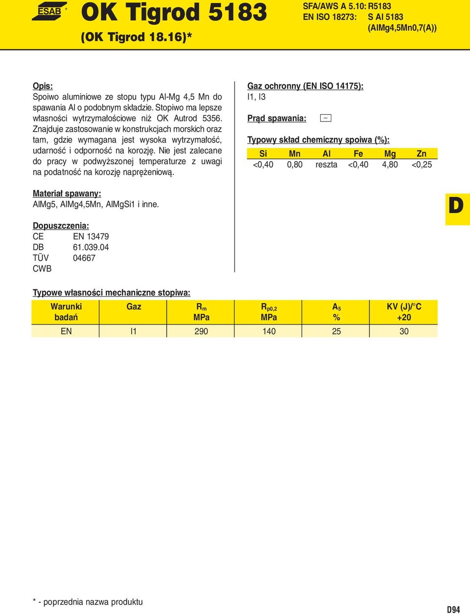 Stopiwo ma lepsze własności wytrzymałościowe niż OK Autrod 5356.