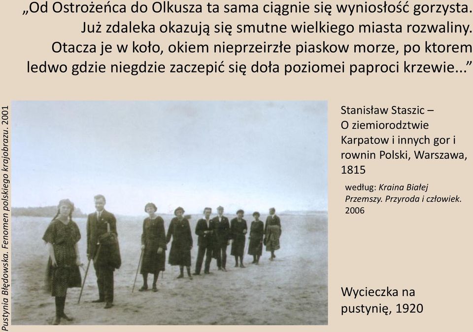 Otacza je w koło, okiem nieprzeirzłe piaskow morze, po ktorem ledwo gdzie niegdzie zaczepić się doła poziomei paproci