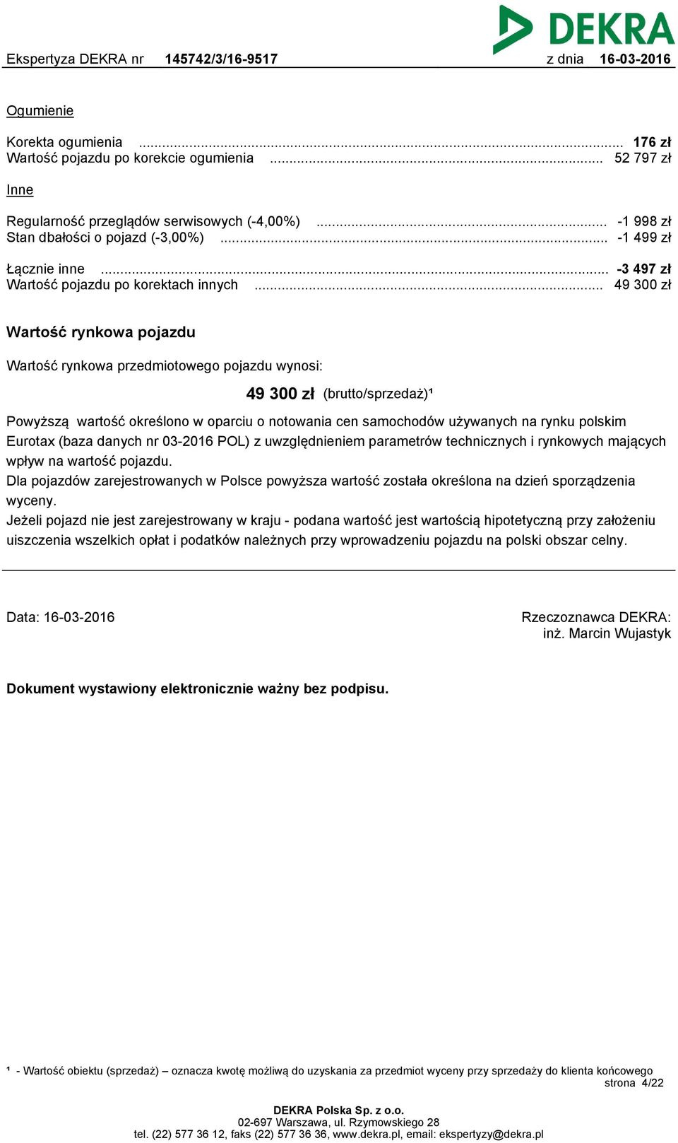 .. 49 300 zł Wartość rynkowa pojazdu Wartość rynkowa przedmiotowego pojazdu wynosi: 49 300 zł (brutto/sprzedaż)¹ Powyższą wartość określono w oparciu o notowania cen samochodów używanych na rynku