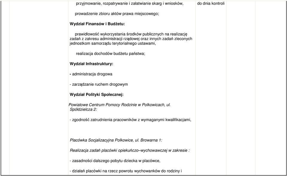 administracja drogowa - zarządzanie ruchem drogowym Wydział Polityki Społecznej: Powiatowe Centrum Pomocy Rodzinie w Polkowicach, ul.
