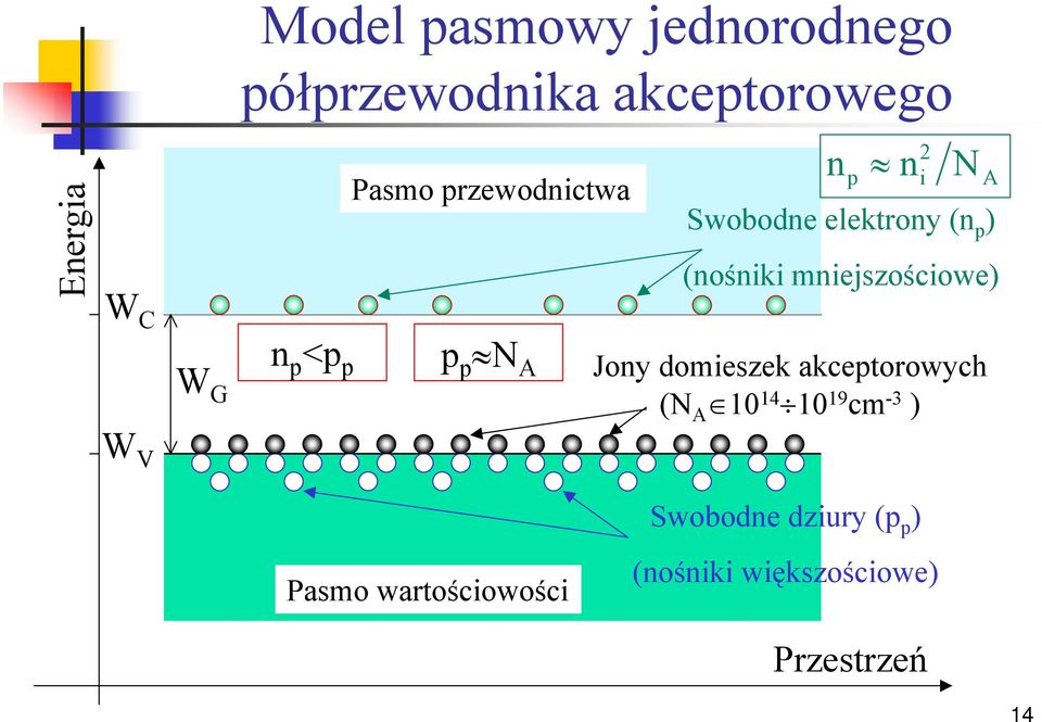 < N A Joy domieszek akcetorowych (N A 10 14 10 19 cm -3 ) W V