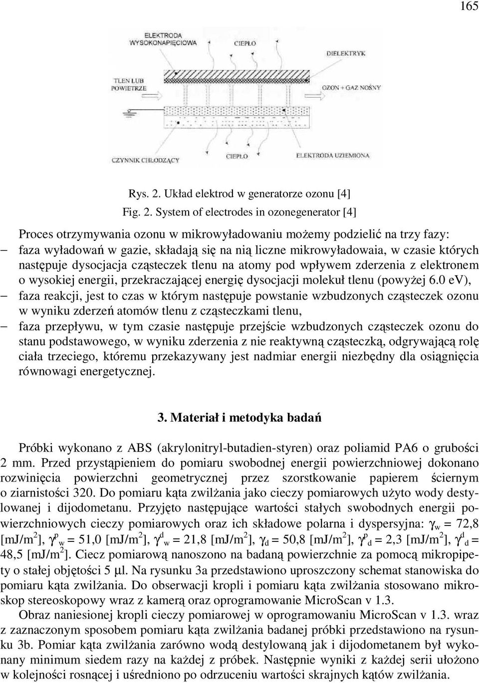 System of electrodes in ozonegenerator [4] Proces otrzymywania ozonu w mikrowyładowaniu moŝemy podzielić na trzy fazy: faza wyładowań w gazie, składają się na nią liczne mikrowyładowaia, w czasie
