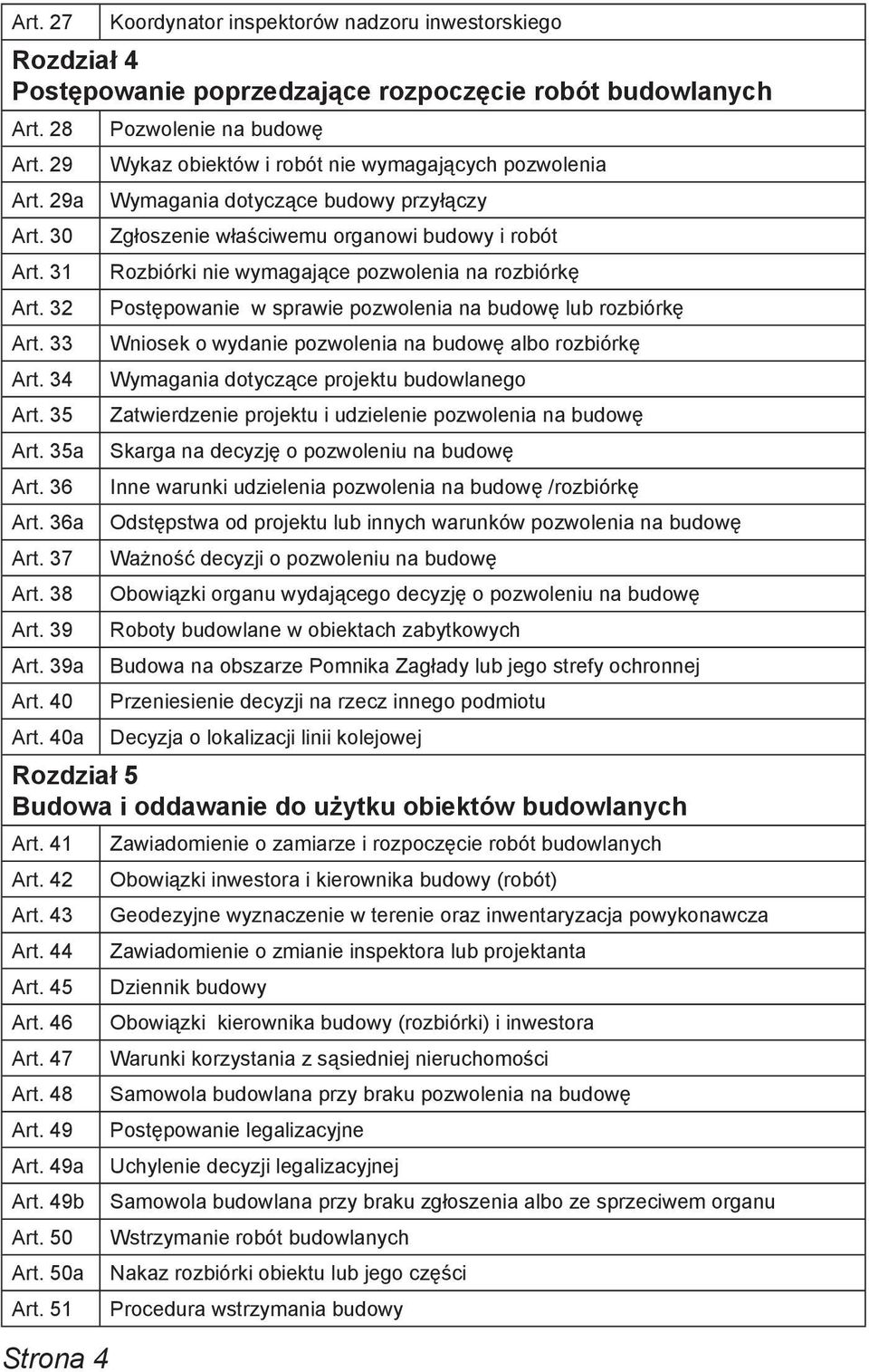 40a Pozwolenie na budowę Wykaz obiektów i robót nie wymagających pozwolenia Wymagania dotyczące budowy przyłączy Zgłoszenie właściwemu organowi budowy i robót Rozbiórki nie wymagające pozwolenia na
