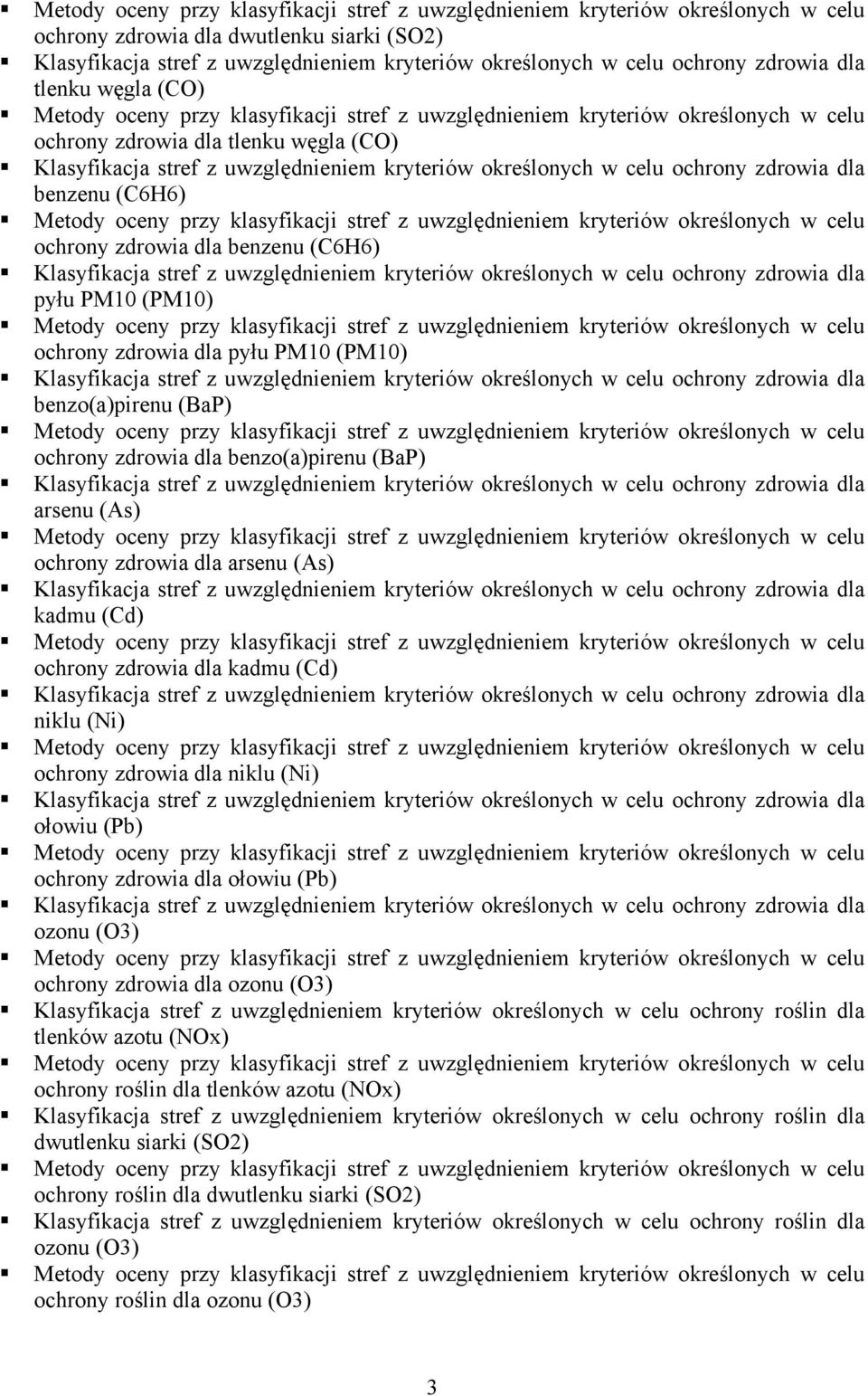 określonych w celu ochrony zdrowia dla benzenu (C6H6) Metody oceny przy klasyfikacji stref z uwzględnieniem kryteriów określonych w celu ochrony zdrowia dla benzenu (C6H6) Klasyfikacja stref z