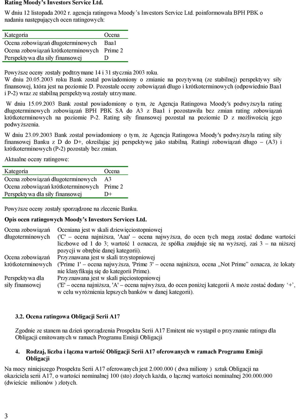 Powyższe oceny zostały podtrzymane 14 i 31 stycznia 2003 roku. W dniu 20.05.