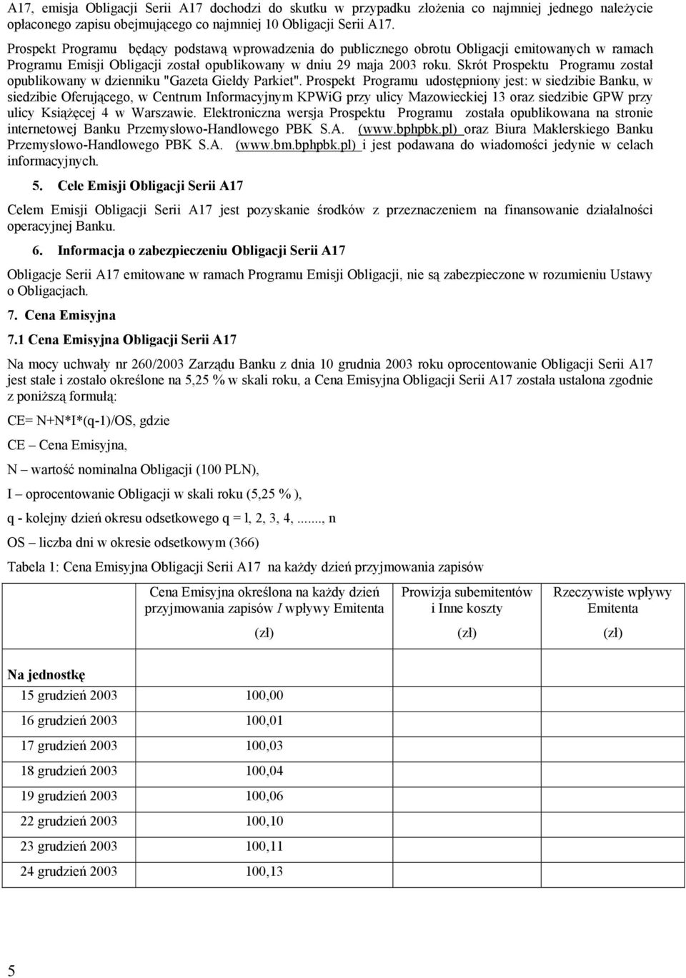 Skrót Prospektu Programu został opublikowany w dzienniku "Gazeta Giełdy Parkiet".
