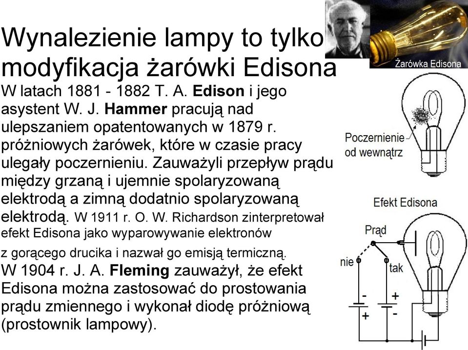 Zauważyli przepływ prądu między grzaną i ujemnie spolaryzowaną elektrodą a zimną dodatnio spolaryzowaną elektrodą. W 