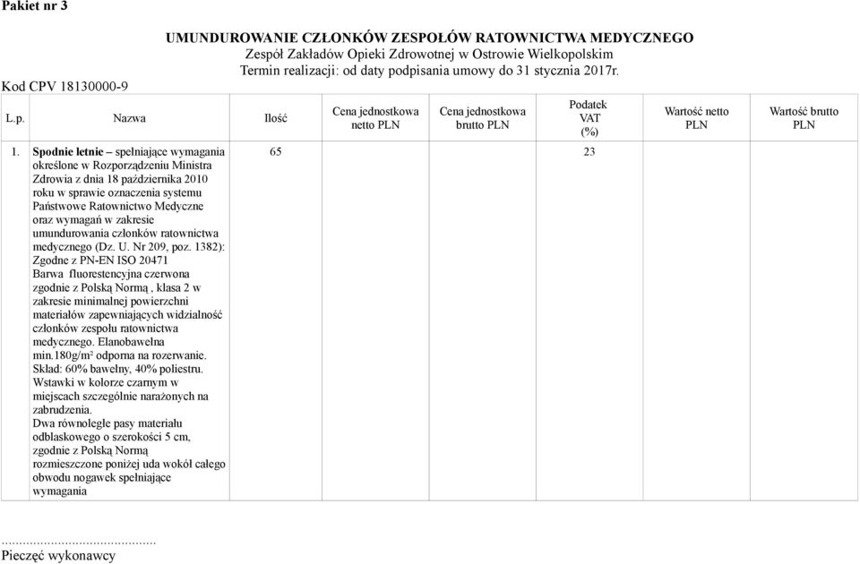 umundurowania członków ratownictwa medycznego (Dz. U. Nr 209, poz.