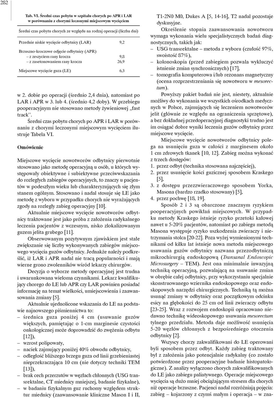 odbytnicy (LAR) 9,2 Brzuszno-kroczowe odjęcie odbytnicy (APR) z zeszyciem rany krocza z zasetonowaniem rany krocza w 2. dobie po operacji (średnio 2,4 dnia), natomiast po LAR i APR w 3. lub 4.