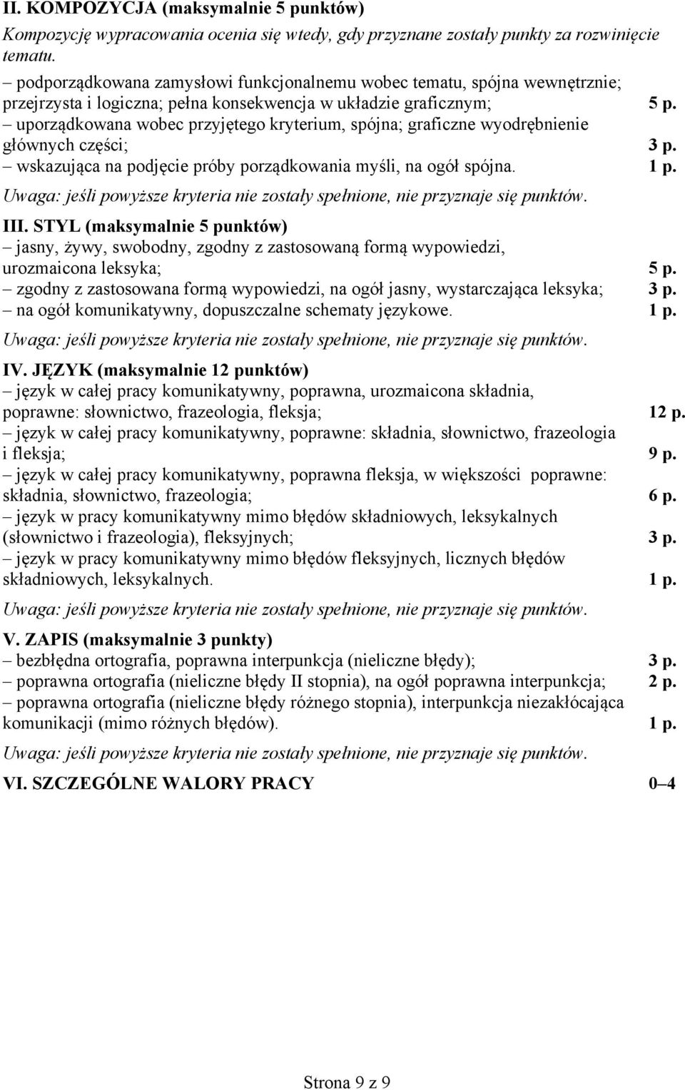 uporządkowana wobec przyjętego kryterium, spójna; graficzne wyodrębnienie głównych części; 3 p. wskazująca na podjęcie próby porządkowania myśli, na ogół spójna. 1 p.