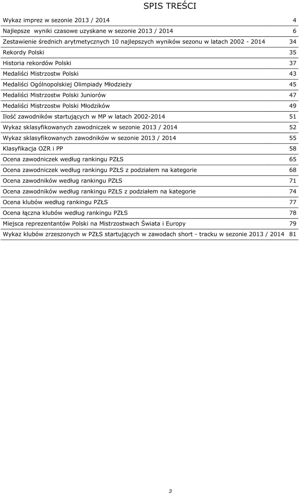 Młodzików 49 Ilość zawodników startujących w MP w latach 2002-2014 51 Wykaz sklasyfikowanych zawodniczek w sezonie 2013 / 2014 52 Wykaz sklasyfikowanych zawodników w sezonie 2013 / 2014 55