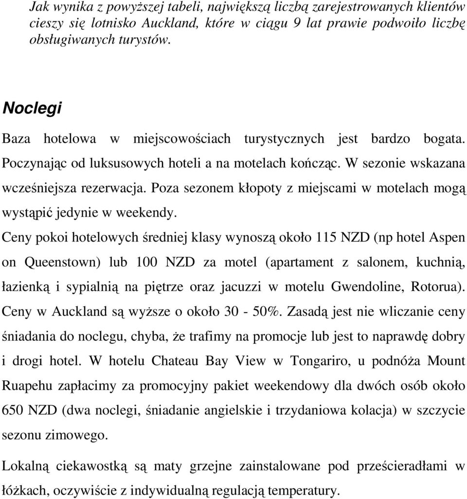 Poza sezonem kłopoty z miejscami w motelach mogą wystąpić jedynie w weekendy.