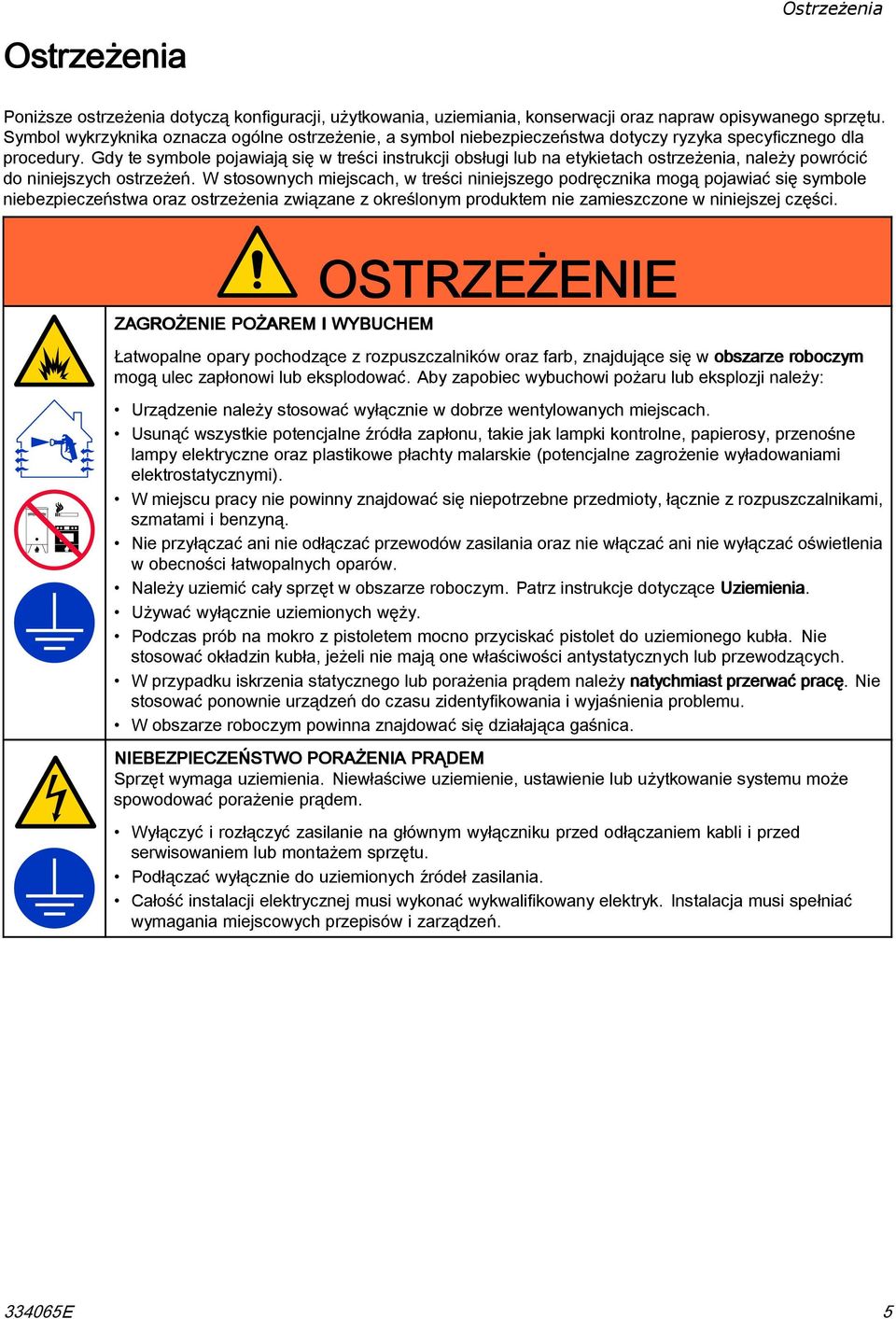 Gdy te symbole pojawiają się w treści instrukcji obsługi lub na etykietach ostrzeżenia, należy powrócić do niniejszych ostrzeżeń.