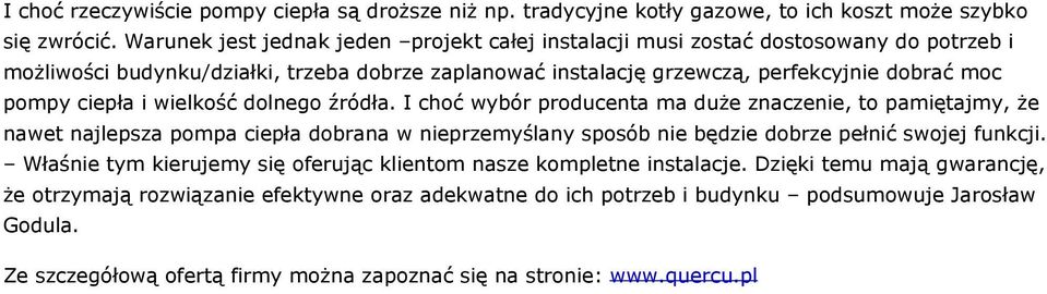 ciepła i wielkość dolnego źródła.