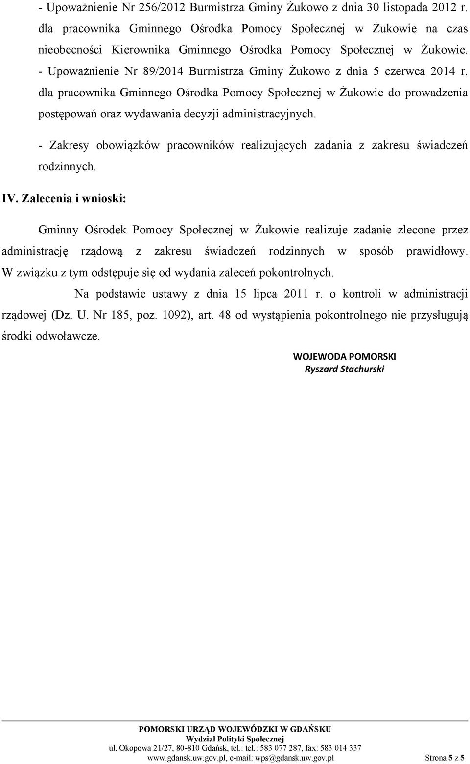 - Upoważnienie Nr 89/2014 Burmistrza Gminy Żukowo z dnia 5 czerwca 2014 r.