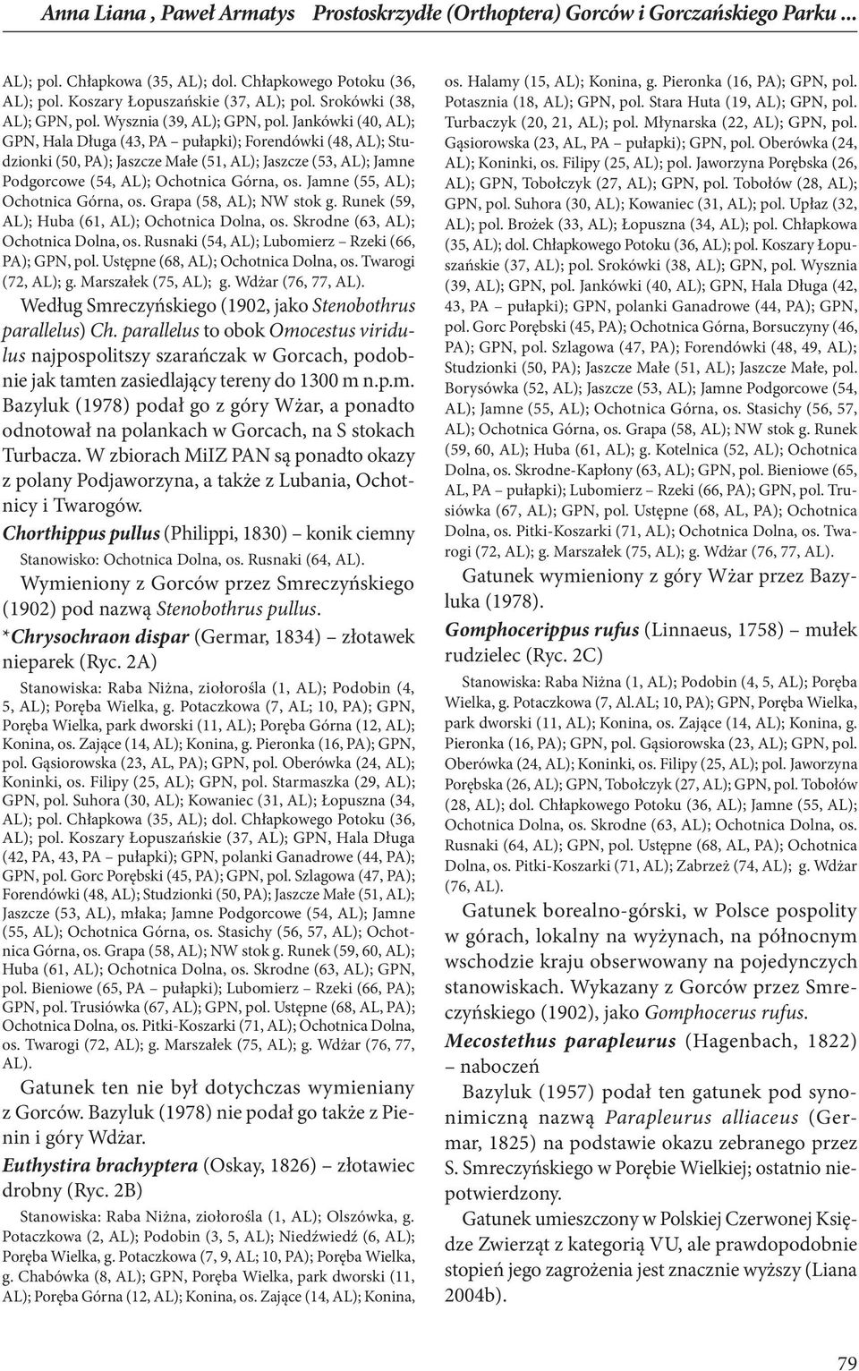 Jankówki (40, AL); GPN, Hala Długa (43, PA pułapki); Forendówki (48, AL); Studzionki (50, PA); Jaszcze Małe (51, AL); Jaszcze (53, AL); Jamne Podgorcowe (54, AL); Ochotnica Górna, os.