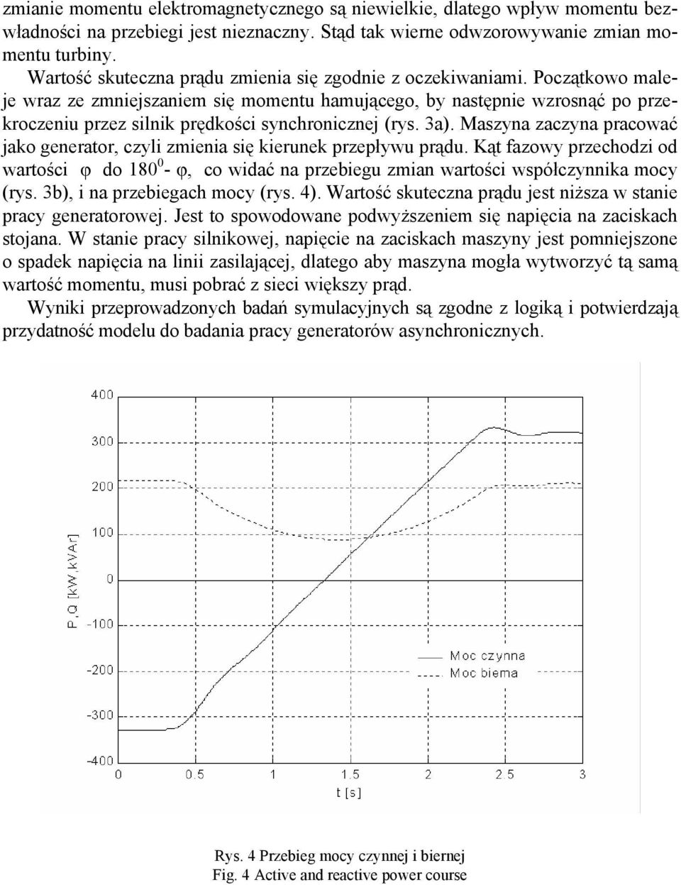 Początkowo maleje wraz ze zmniejszaniem się momentu hamującego, by następnie wzrosnąć po przekroczeniu przez silnik prędkości synchronicznej (rys. 3a).