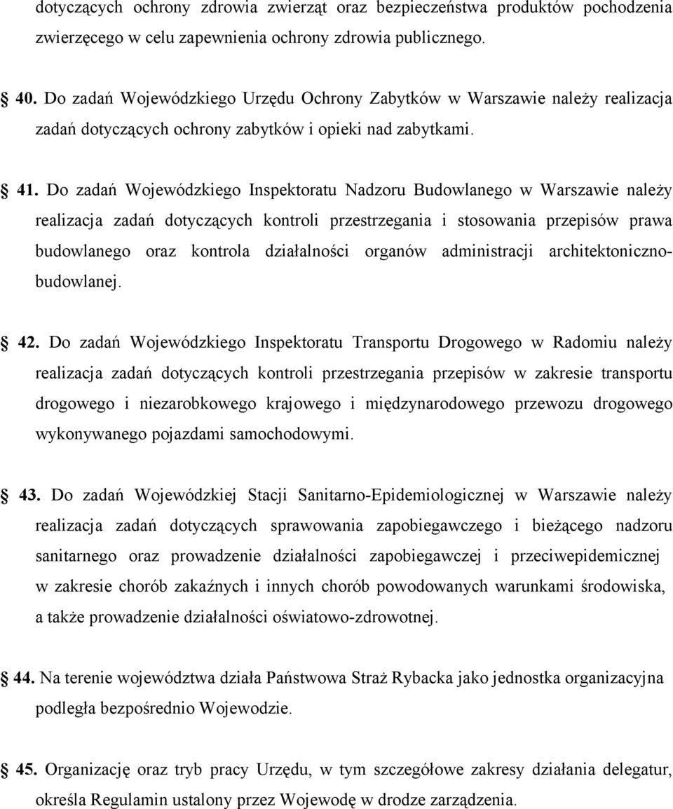 Do zadań Wojewódzkiego Inspektoratu Nadzoru Budowlanego w Warszawie należy realizacja zadań dotyczących kontroli przestrzegania i stosowania przepisów prawa budowlanego oraz kontrola działalności