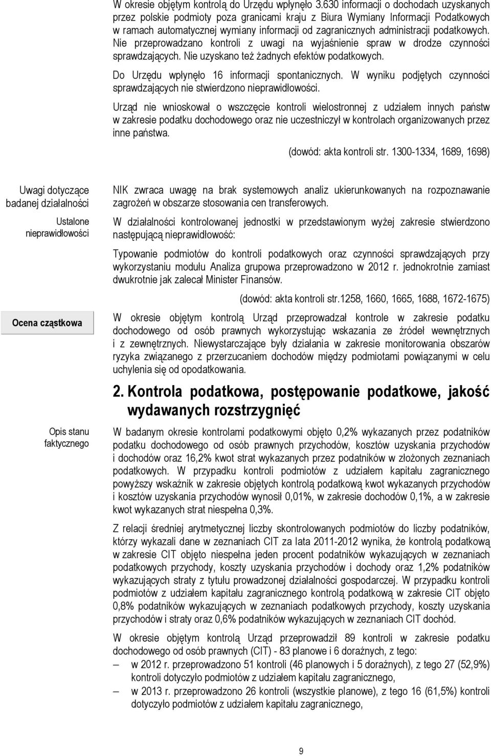 podatkowych. Nie przeprowadzano kontroli z uwagi na wyjaśnienie spraw w drodze czynności sprawdzających. Nie uzyskano też żadnych efektów podatkowych. Do Urzędu wpłynęło 16 informacji spontanicznych.
