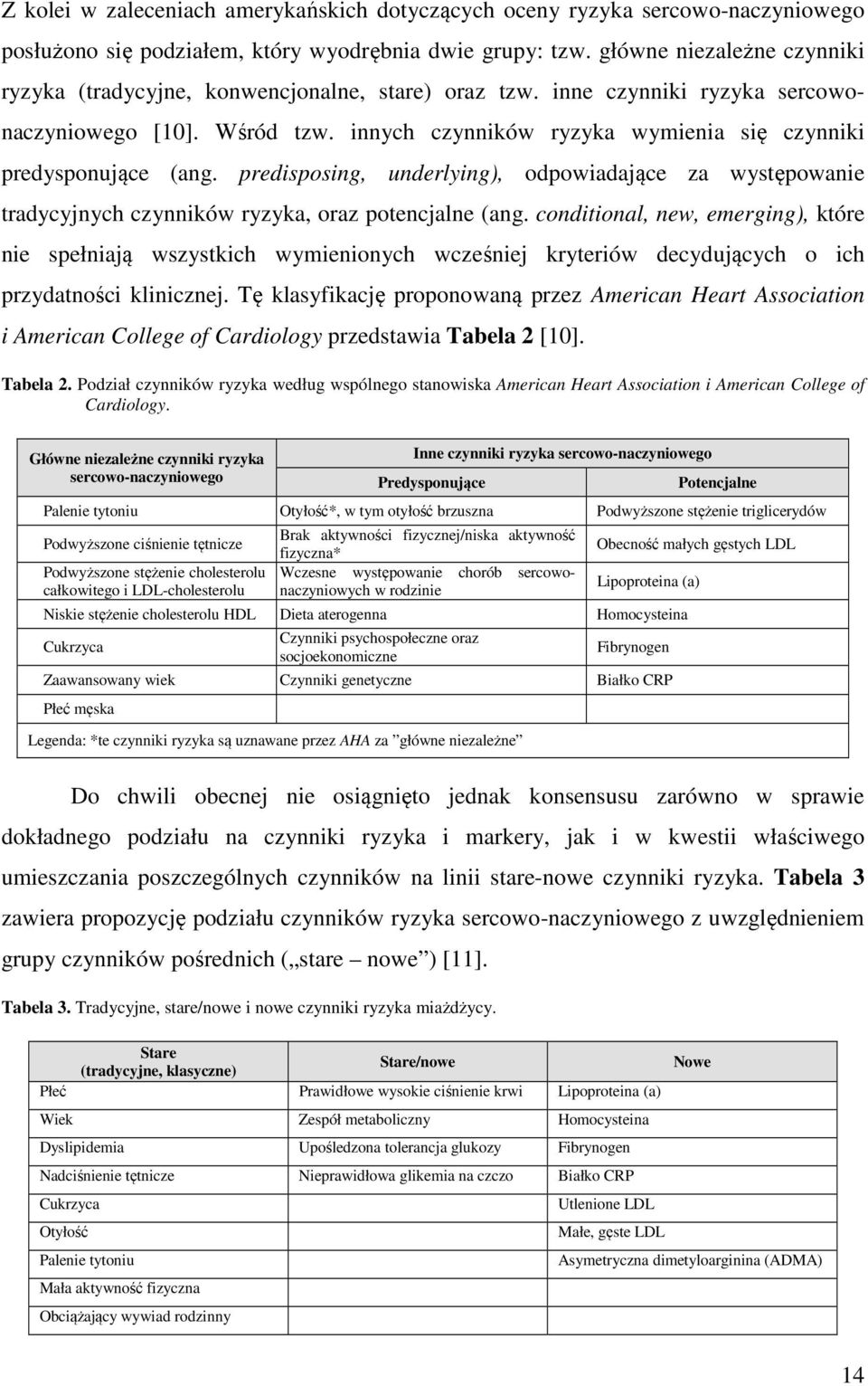 innych czynników ryzyka wymienia się czynniki predysponujące (ang. predisposing, underlying), odpowiadające za występowanie tradycyjnych czynników ryzyka, oraz potencjalne (ang.