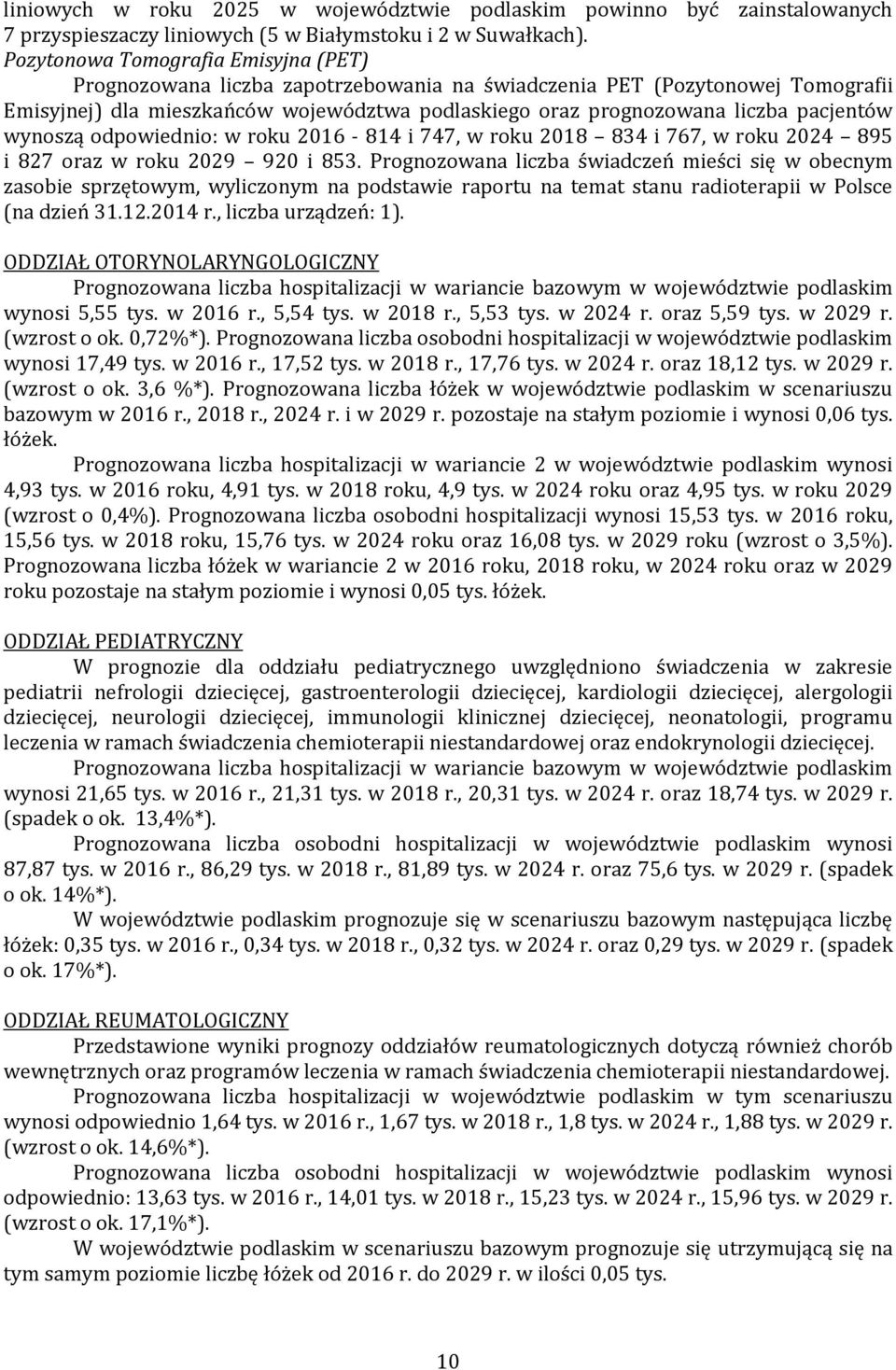 pacjentów wynoszą odpowiednio: w roku 2016-814 i 747, w roku 2018 834 i 767, w roku 2024 895 i 827 oraz w roku 2029 920 i 853.