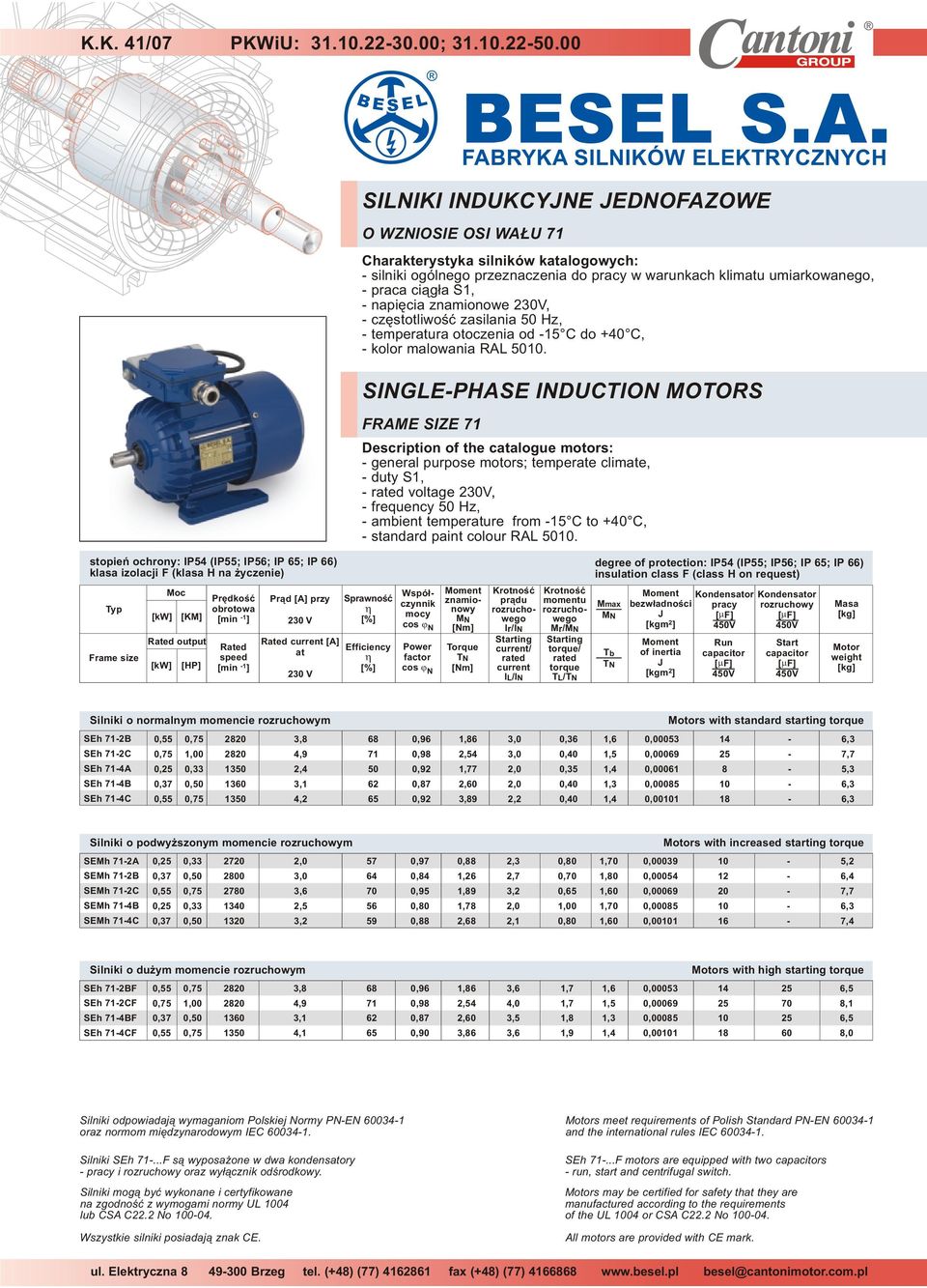 . FYK IIKÓW KYCZYCH stopieñ ochrony: I54 (I55; I56; I 65; I 66) klasa izolacji F (klasa H na yczenie) oc rêdkoœæ [kw] [K] obrotowa [ 1] ated output ated speed [kw] [H] [ 1] r¹d [] przy ated current