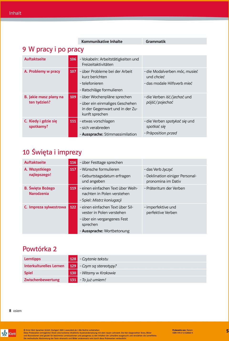 Kommunikative Inhalte 109 über Wochenpläne sprechen über ein einmaliges Geschehen in der Gegenwart und in der Zukunft sprechen 111 etwas vorschlagen sich verabreden Aussprache: Stimmassimilation die