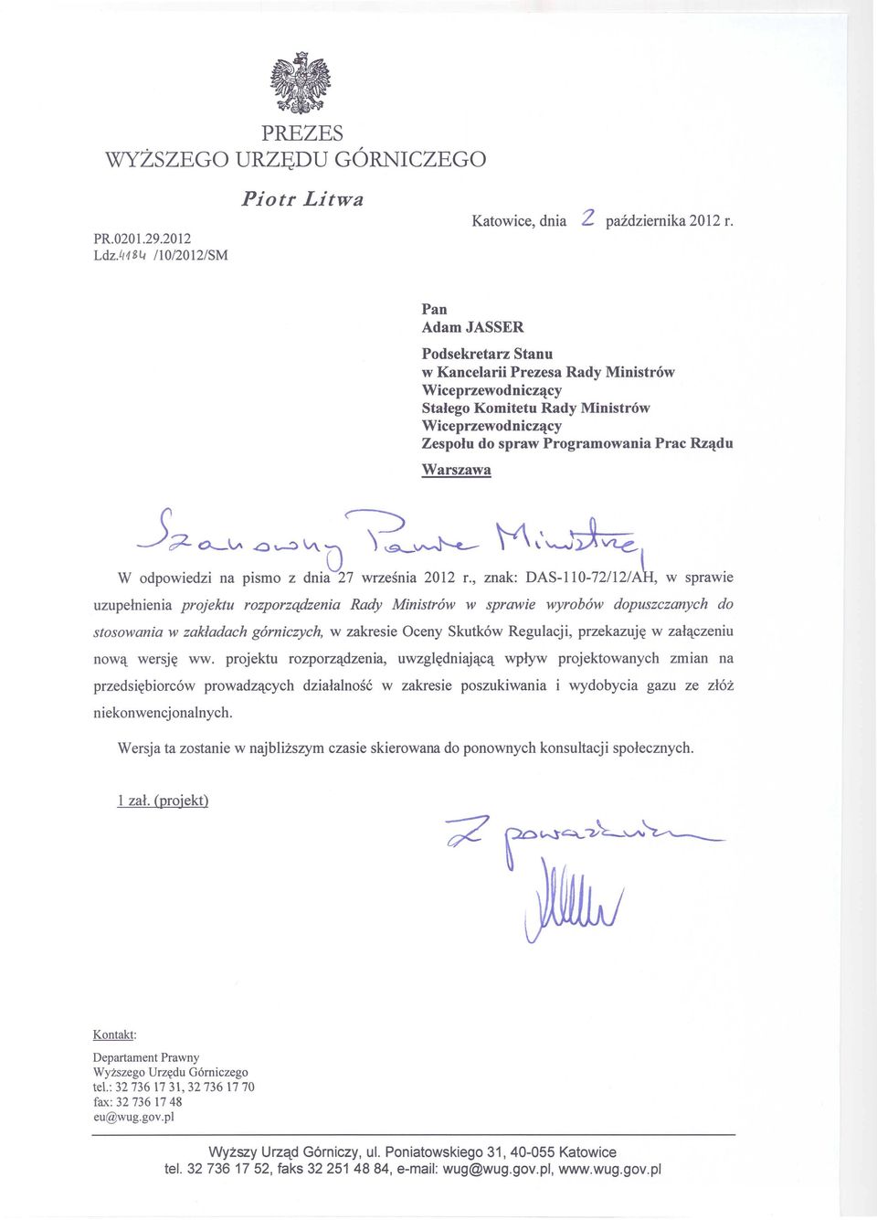 -o-~ a",,:>\ąd~~ M,',-,~ W odpowiedzi na pismo z dnia 27 września 2012 r.