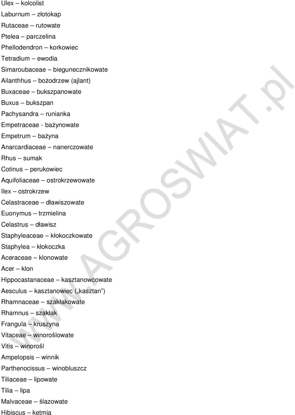 Aquifoliaceae ЈC ostrokrzewowate Ilex ЈC ostrokrzew Celastraceae ЈC d 0 0awiszowate Euonymus ЈC trzmielina Celastrus ЈC d 0 0awisz Staphyleaceae ЈC k 0 0okoczkowate Staphylea ЈC k 0 0okoczka