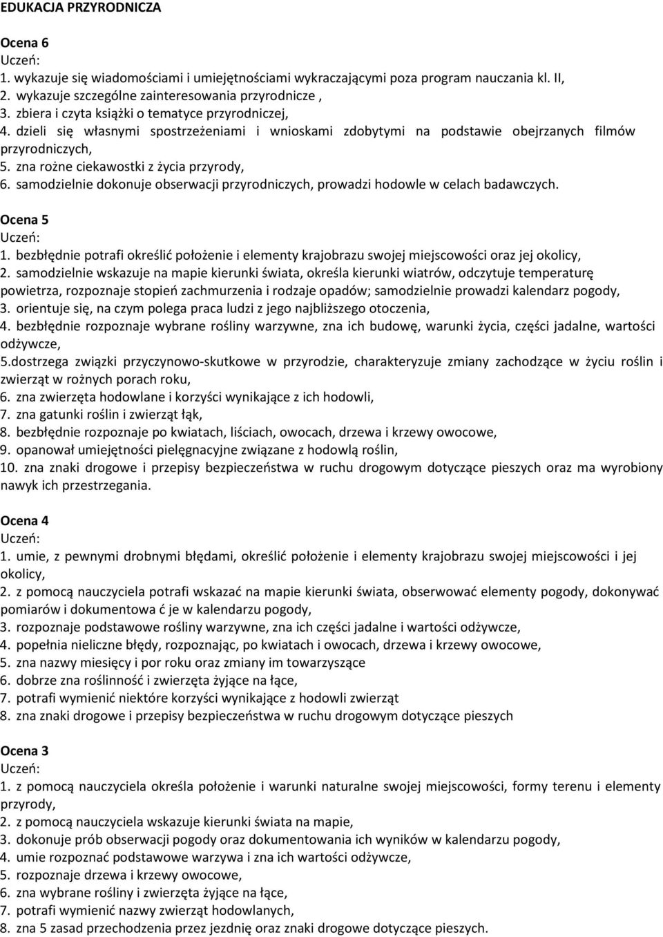 zna rożne ciekawostki z życia przyrody, 6. samodzielnie dokonuje obserwacji przyrodniczych, prowadzi hodowle w celach badawczych. 1.