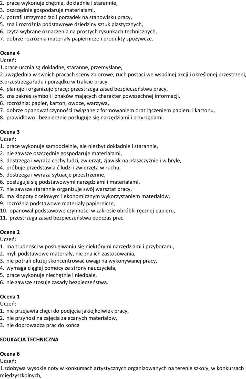 prace ucznia są dokładne, staranne, przemyślane, 2.uwzględnia w swoich pracach sceny zbiorowe, ruch postaci we wspólnej akcji i określonej przestrzeni, 3.