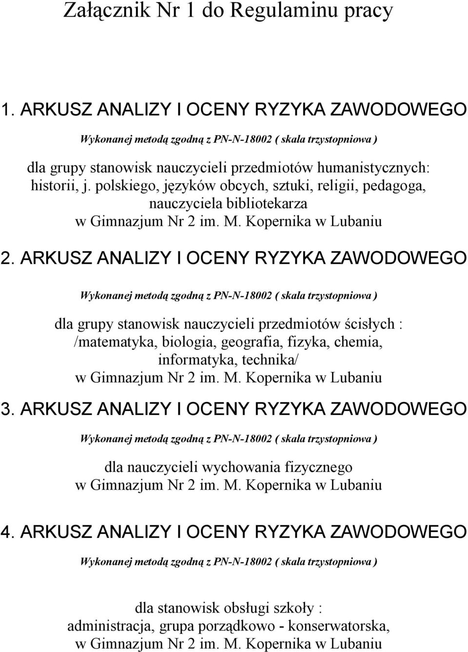 polskiego, języków obcych, sztuki, religii, pedagoga, nauczyciela bibliotekarza w Gimnazjum Nr 2 im. M. Kopernika w Lubaniu 2.