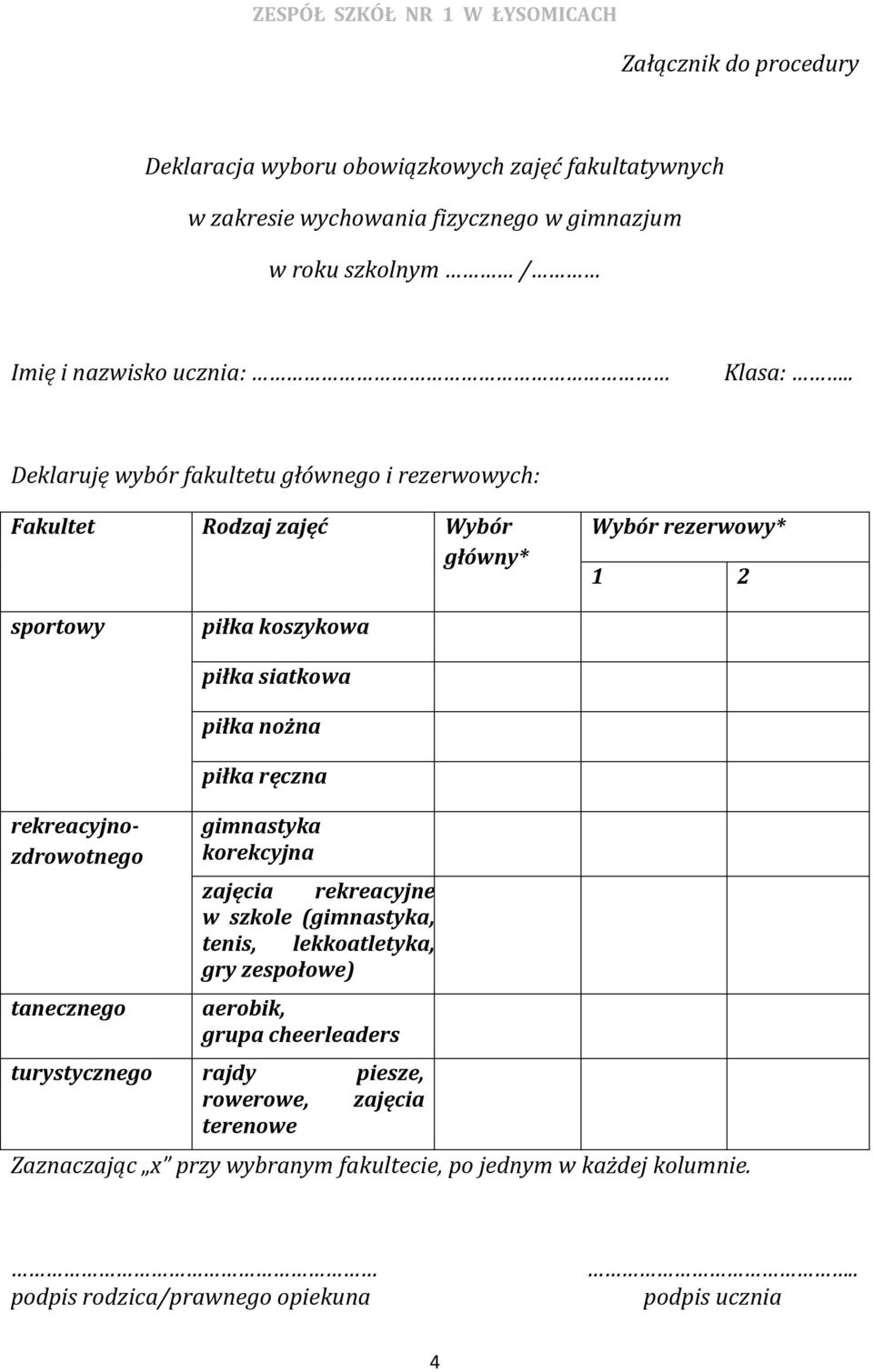 piłka siatkowa piłka nożna piłka ręczna gimnastyka korekcyjna zajęcia rekreacyjne w szkole (gimnastyka, tenis, lekkoatletyka, gry zespołowe) aerobik, grupa cheerleaders