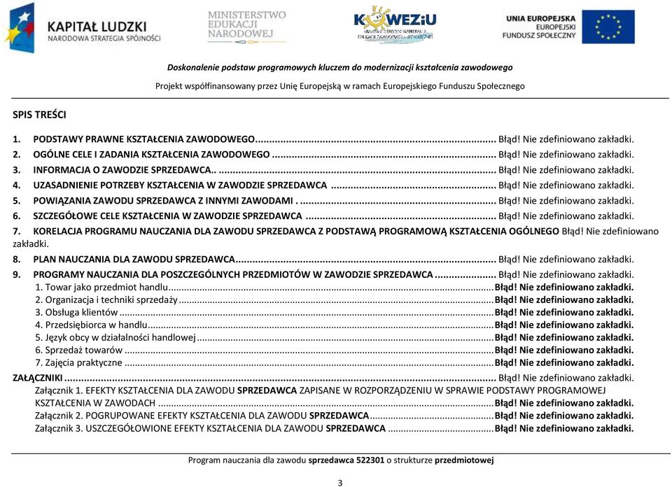 UZASADNIENIE OTRZEY KSZTAŁENIA W ZAWODZIE SRZEDAWA... łąd! Nie zdefiniowano zakładki. 5. OWIĄZANIA ZAWODU SRZEDAWA Z INNYMI ZAWODAMI.... łąd! Nie zdefiniowano zakładki. 6.