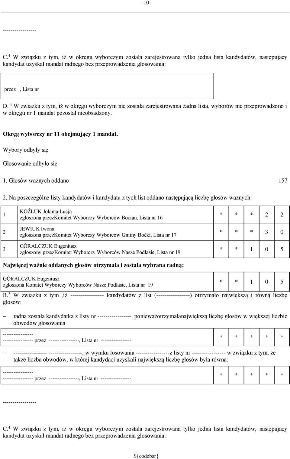 Wybory odbyły się Głosowanie odbyło się. Głosów ważnych oddano 57.